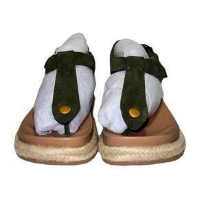 Aerosoles Carmen Espadrille Sandals Olive Green Leather T-Strap Womens 5M New